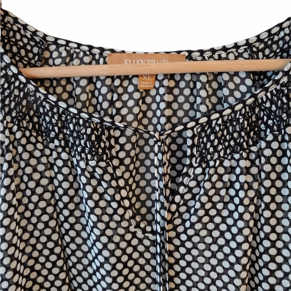 Ellen Tracey Black and White Long Sleeve Polka Dot Sheer Blouse Size XL - Picture 2 of 7